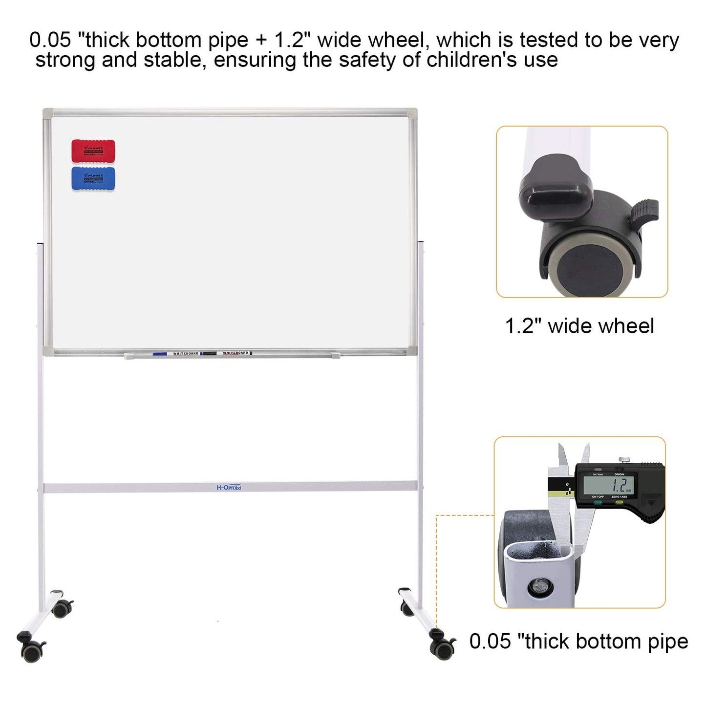 H-Qprobd Mobile Whiteboard 36"x24" Magnetic Dry Erase Board with Stand - Adjustable Height Double Side Rolling White Boards on Wheels for Home, Office & School