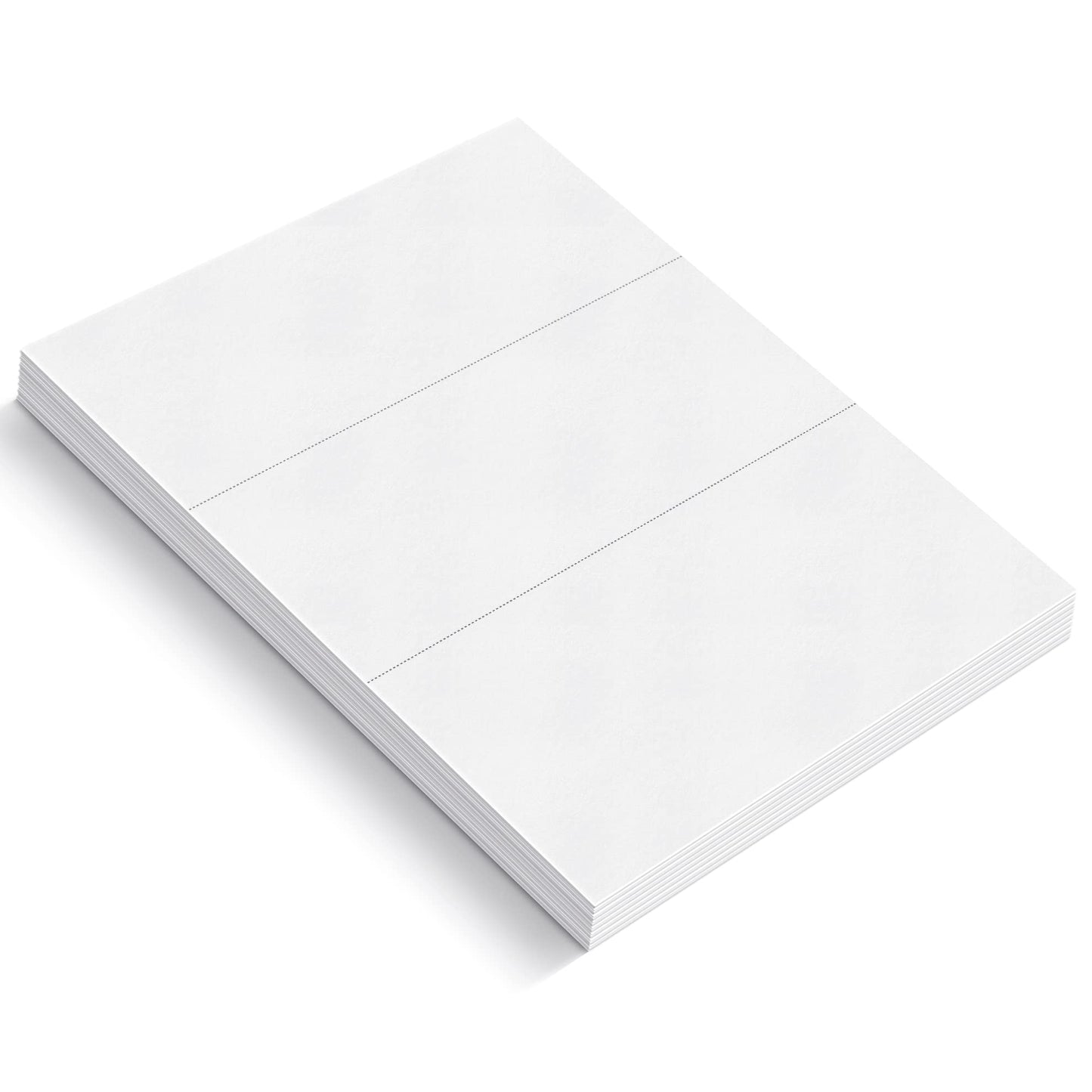 Reskid 50-Sheet Pack Of 110lb White Cardstock Thick Perforated Paper, 3.66x8.5 With 3 Per Page - 3.66x8.5 - Blank Heavy Weight Cover Card Stock - 50 Sheets With 150 Cards (3up - 3.66x8.5)