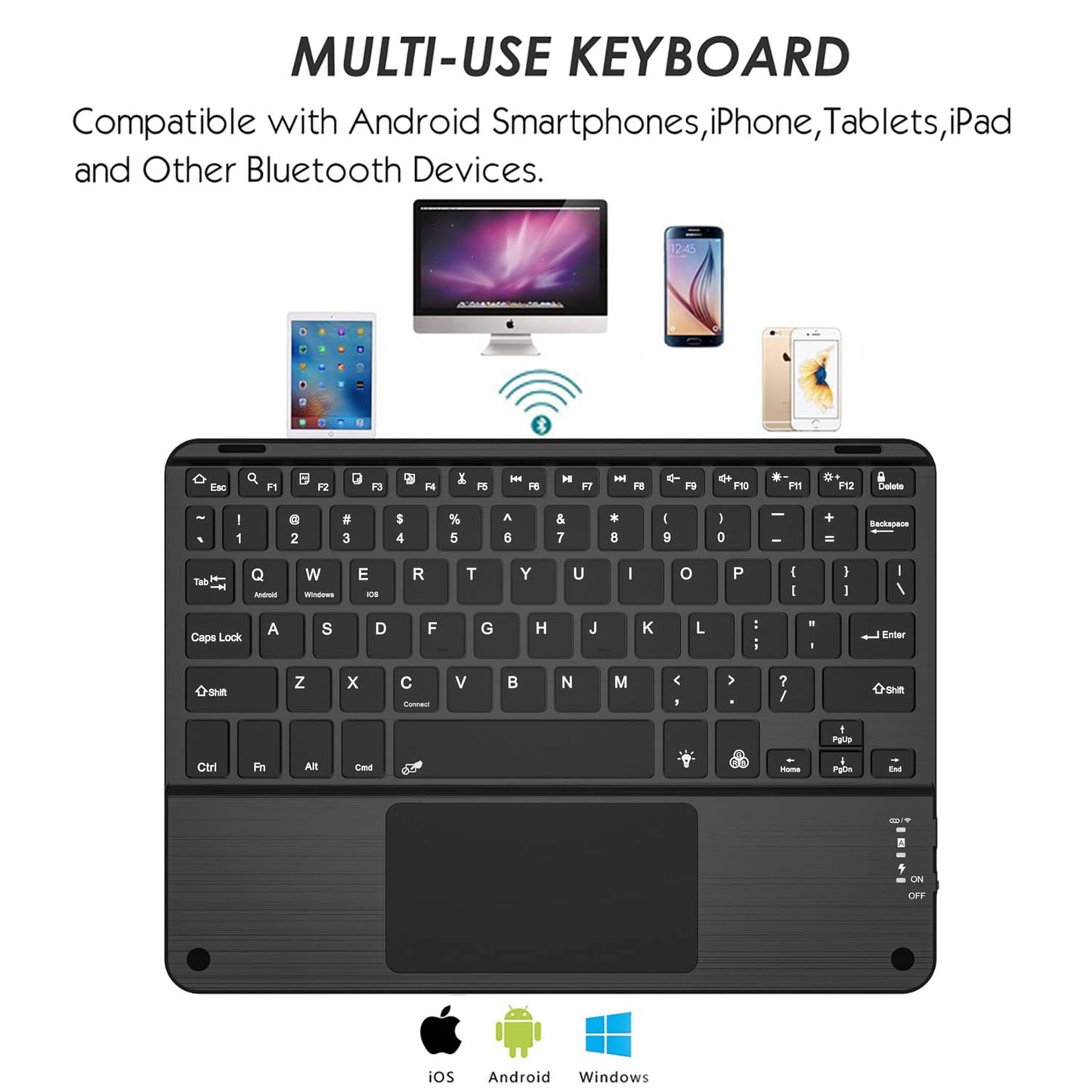 eoso TouchPad Keyboard case for 9",9.7",10.1",10.2",10.5",10.9",11" Tablets,2-in-1 Bluetooth Wireless Keyboard with Touchpad,7 Colors Backlit & Leather Folio Cover(Black)