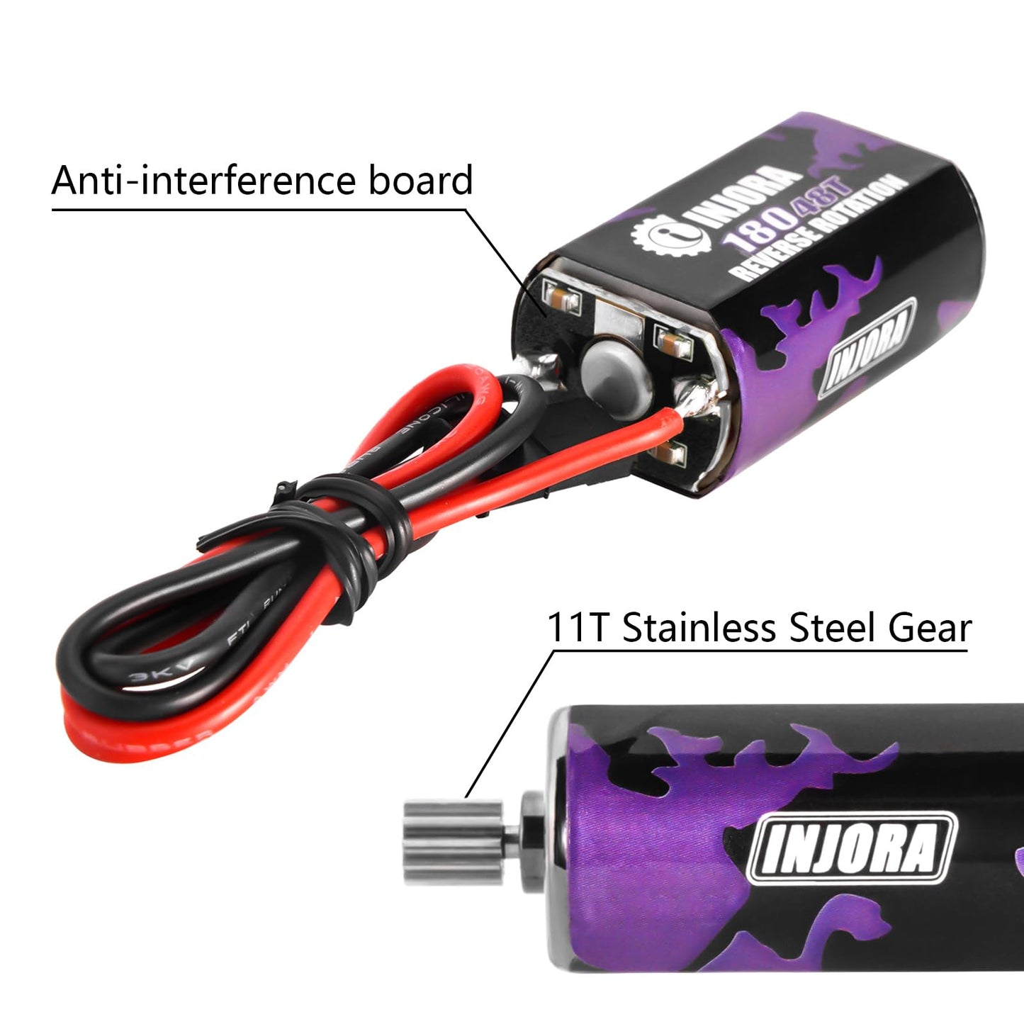 INJORA 180 Pro 48T Motor and Transmission Gearbox with Low Range Steel Gear for 1/18 TRX4M Upgrade Parts, 70g