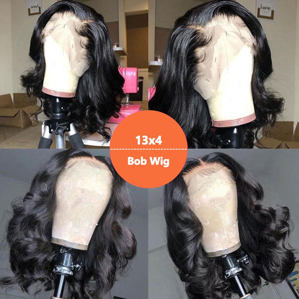 Jolanly Wavy Bob Wig Human Hair 13x4 Lace Front Wigs Human Hair Pre Plucked Glueless Wigs Human Hair 12 Inch Short Bob Wigs Brazilian Body Loose Wave Wear and Go Human Hair Wig
