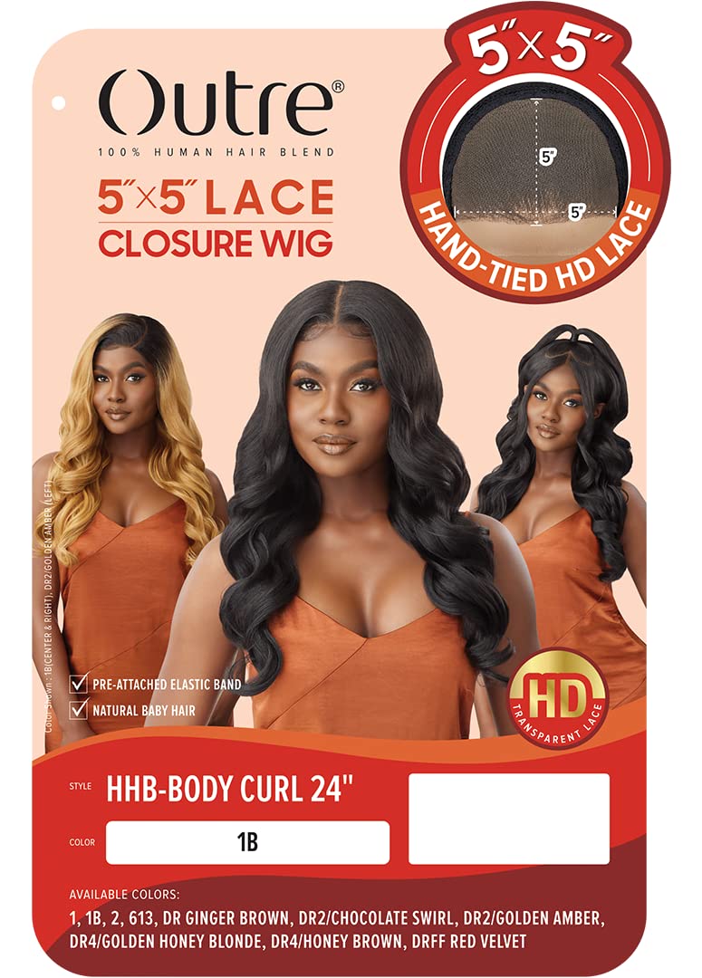 Outre - 5x5 Lace Closure Wig - Human Hair Blend - Body Curl 24" (OFF BLACK 1B)
