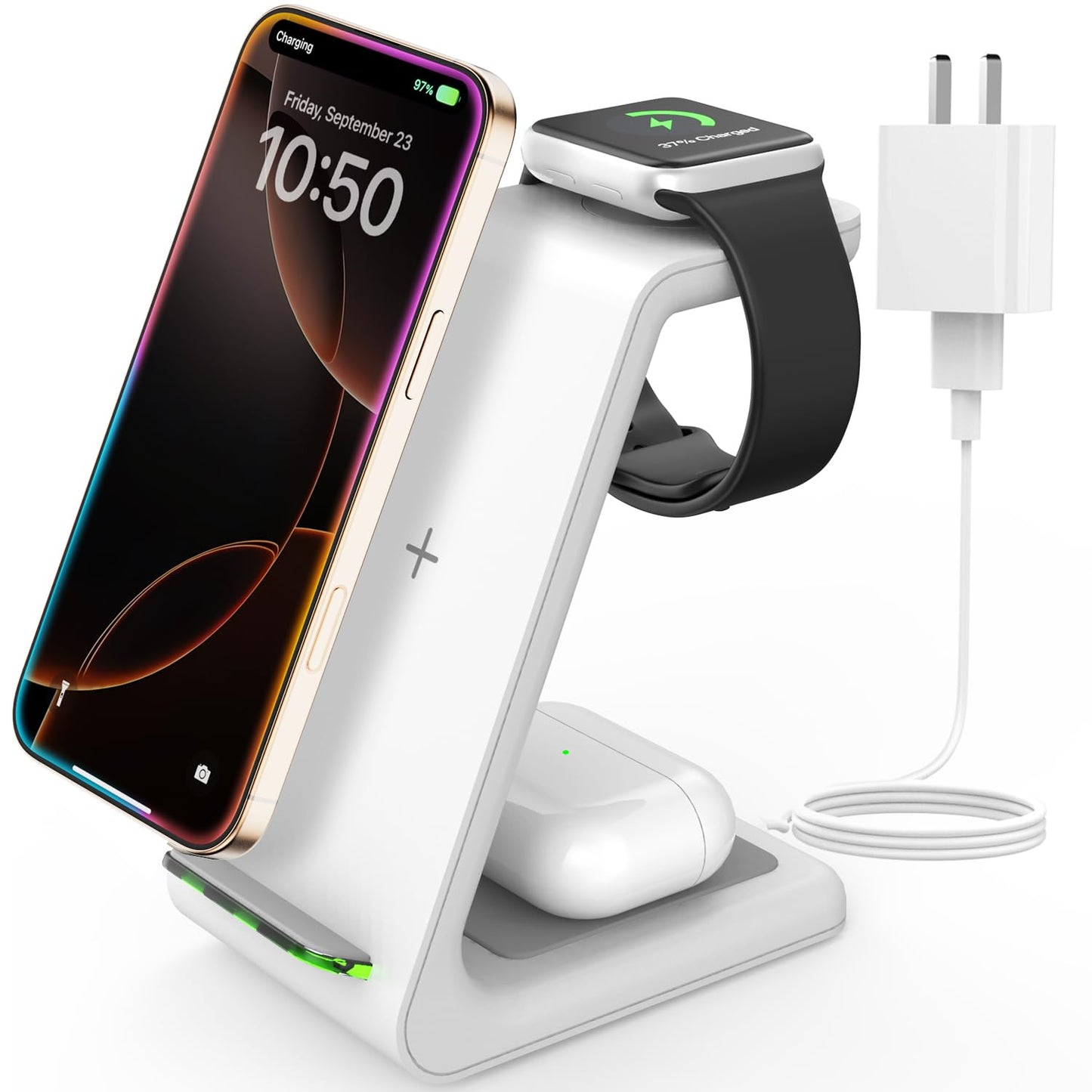 JoyGeek 3 in 1 Wireless Charging Station for Apple, Wireless Charger Stand for iPhone 16/15/14/13/12/11/SE/X/8 Pro Max Plus Mini, Charging Dock for Apple Watch Ultra/8/SE/7/6/5/4/3, AirPods Pro 2/3/2