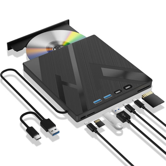 7 in 1 External Bluray Drive, USB 3.0 Type-C Optical External Bluray/DVD Drive Burner with SD/TF Port, Support 100G Disc R/W for PC Compatible with Windows XP/7/8/10/11 Mac Laptop Desktop