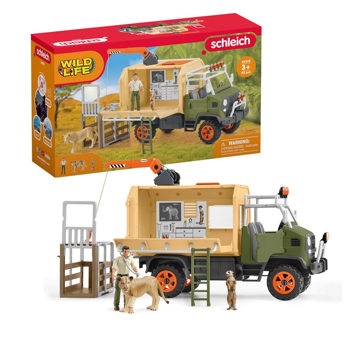 Schleich Wild Life — 45-Piece Animal Rescue Toy Truck Playset with Ranger, Lion and Meerkat Figures, Playsets to Inspire Storytelling, Wild Animal Toys for Kids Ages 3+