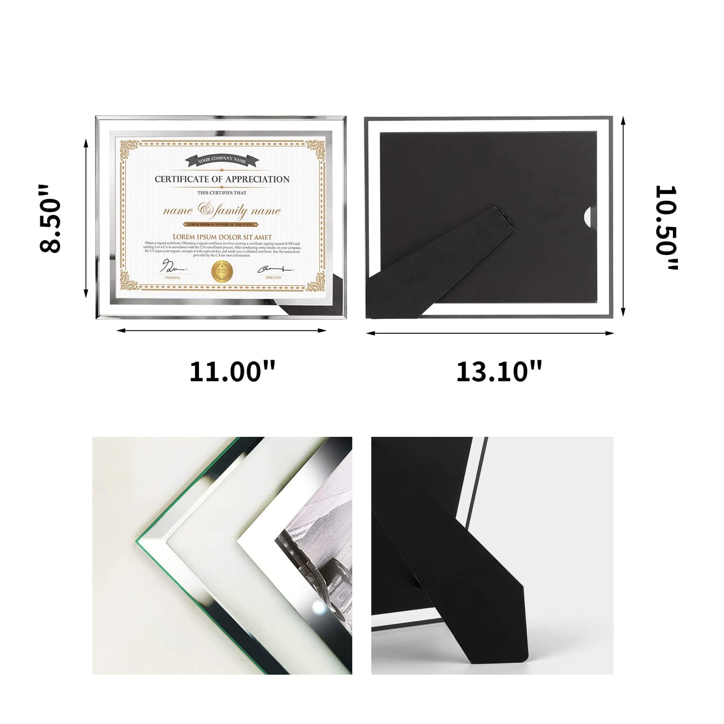 Hoikwo 8.5 by 11 Picture Frames, 10 Pack 8.5x11 Glass Picture Frames – For Small Business Licenses, School Certificates, Family Awards & Office Diplomas, Tabletop Display Only – Vertical or Horizontal