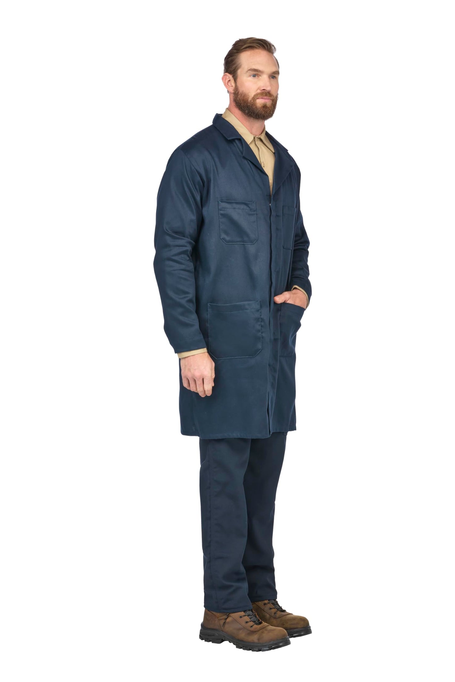 Bulwark FR mens Fr Concealed Snap-front medical lab coats, Navy, X-Large US