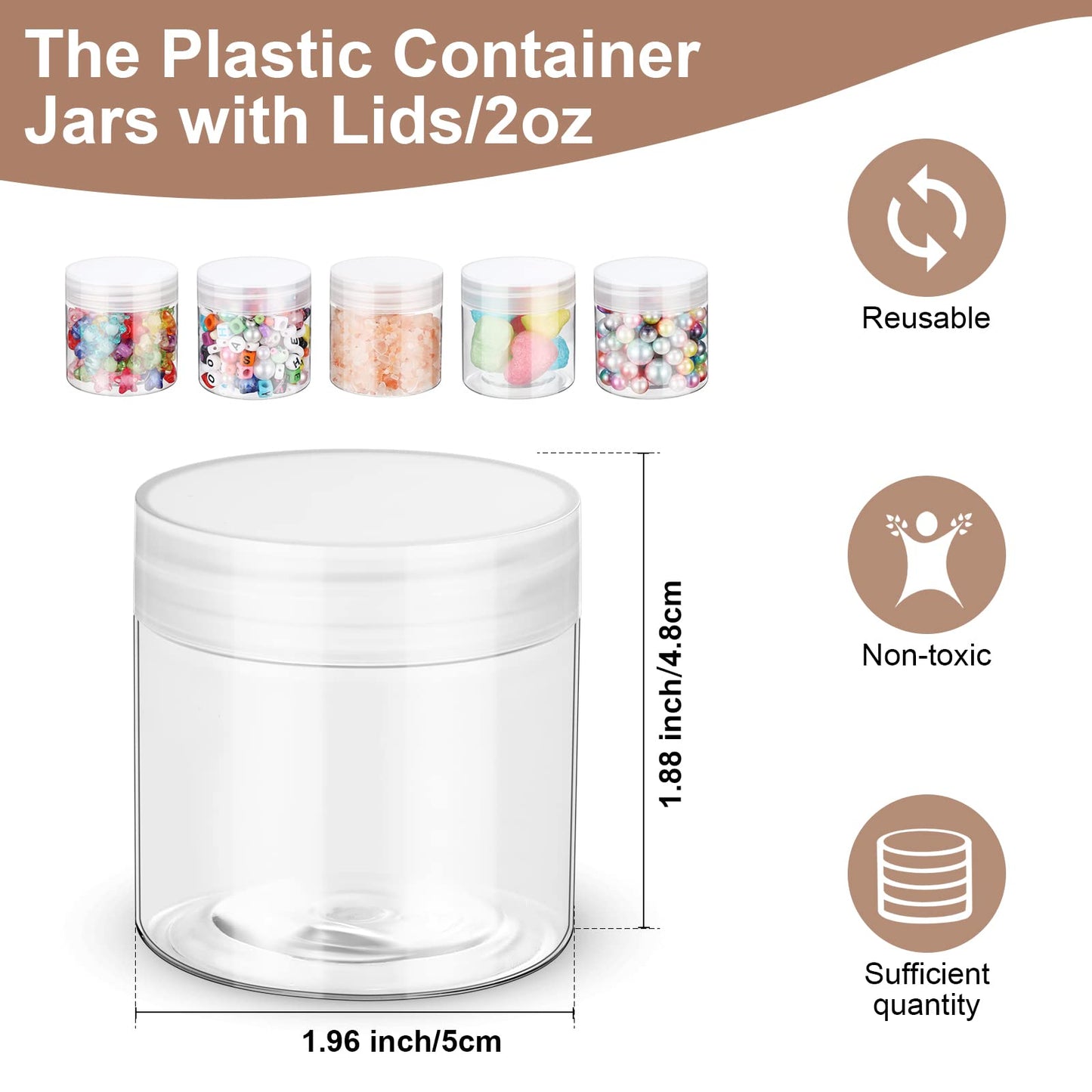 eBoot 150 Piece 2 Oz Plastic Container Jars with Lids Round Clear Cosmetic Empty Clear Plastic Jars for Lotion, Cream, Makeup, Eye Shadow, Rhinestone, Samples, Pot, Travel Storage(2 Oz)