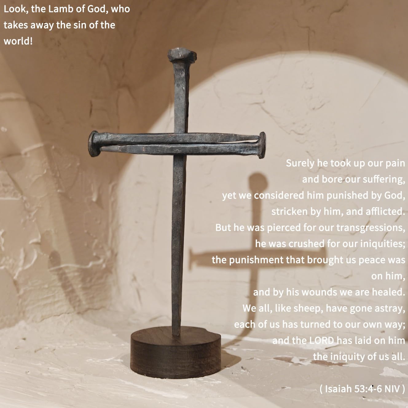 annrose Passion of Jesus Christ Crucifixion Nail Metal Cross,Jesus Christ Tabletop Crucifix,Ordination Gifts,Religious Gifts for Men Women,Religious Fathers Day Gift (Solid Wood Base)
