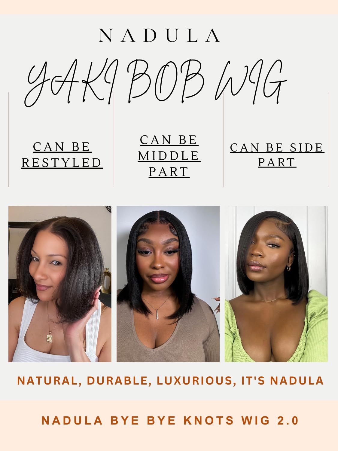 Nadula Glueless Yaki Straight Bob Bye Bye Knots 7x5 Lace Front Wigs Human Hair Pre Plucked Invisible Knots Pre Everything 3S Ready to Wear Short Yaki Bob Wigs Pre Cut 150% Density 10inch