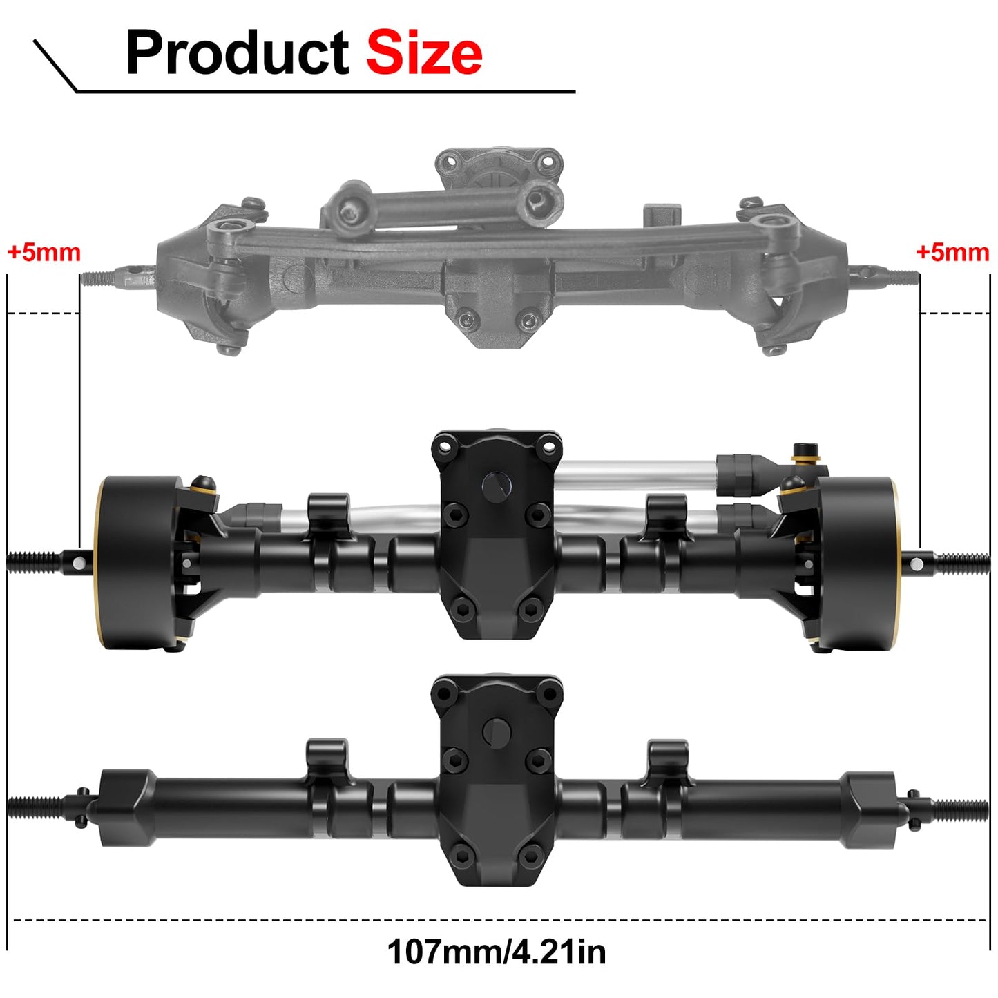 OGRC 1/24 +5mm Extended Axle Set with 50° Steering Angle, Brass Knuckles, Truss & Servo Mount, Compatible with Axial SCX24 Deadbolt C10 JLU Gladiator Bronco RC Crawler (Black)