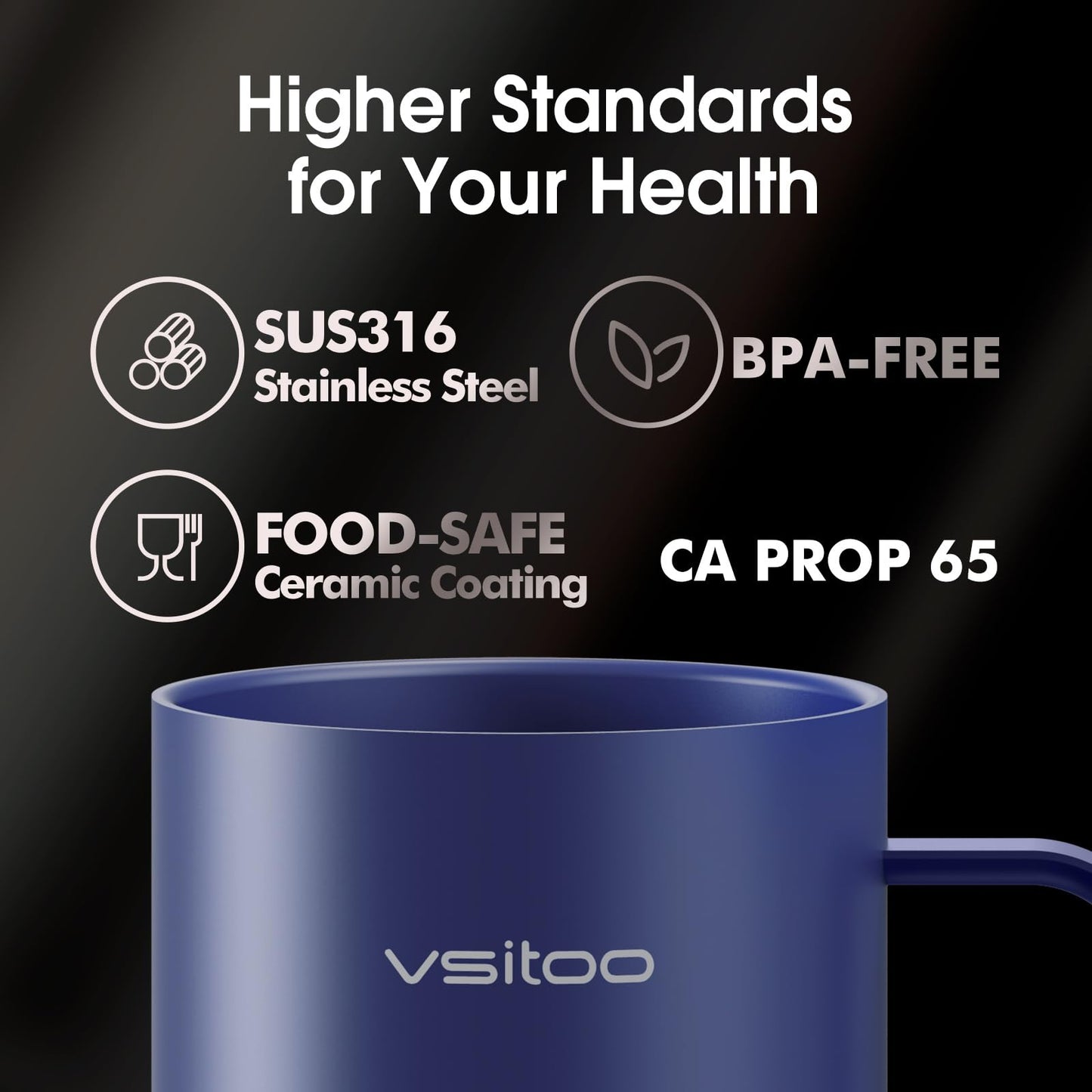 VSITOO S3 Pro 16oz Smart Self Heating Coffee Mug, Heated Coffee Mug with AI Auto-Sensing Temperature Control, 120-150℉ Rechargeable Smart Mug Warmer, IPX7 Waterproof, Gift for Men Women, Blue