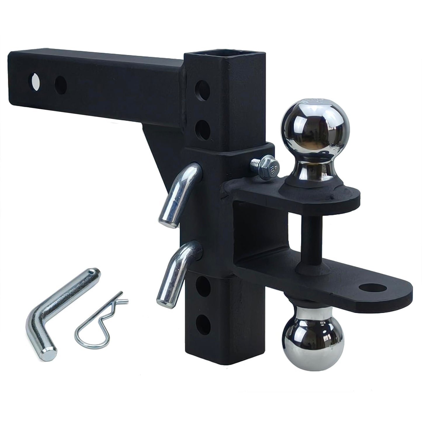 REDTEE Multi-Purpose Adjustable ATV/UTV Trailer Hitch Ball Mount with 2-Inch Receiver, 1-7/8 & 2-Inch Dual Ball Tow Hitch, Includes Pin & Clip, Fits 5/8-Inch Clevis Pin, Matte Black