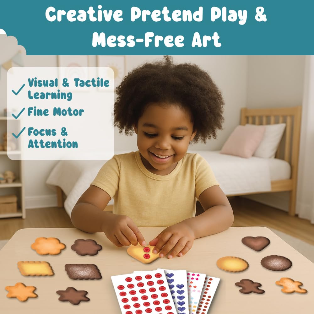BINCA Stickies Dot Art Activity Kit - Cookie Cafe, 2000+ Stickers, Mess-Free Pretend Play, DIY Dot Sticker Art for Toddlers, Kids Travel Activities, Craft Kits & Gifts for Boys & Girls Ages 4,5,6,7