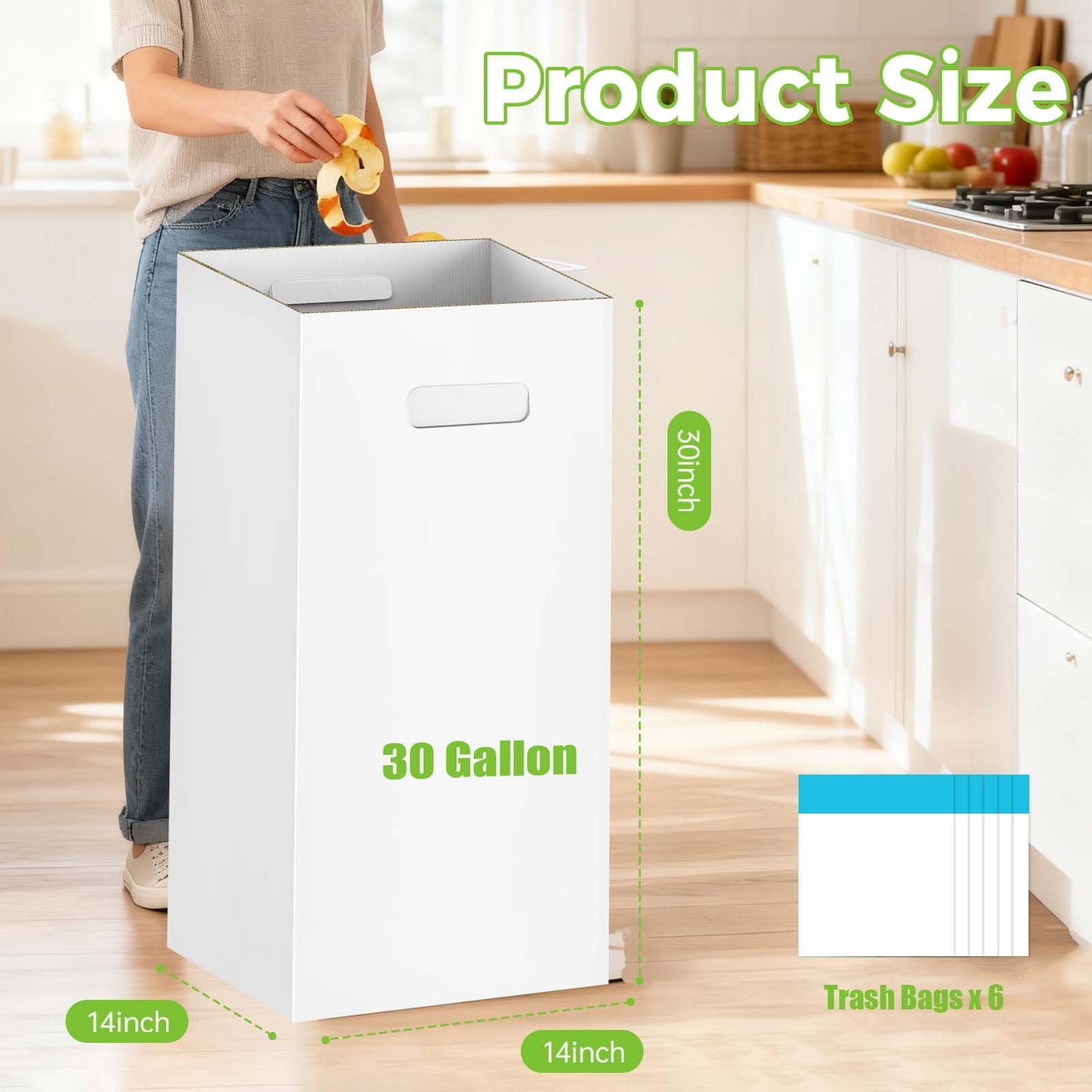 Ickimee 4 Pack 30 Gallon Extra Strong Corrugated Cardboard Disposable Trash Cans for Parties & Events – Heavy Duty Reusable Portable Garbage Cans, Recycling Trash Bins, (White, 30" H x 14" W x 14" D)