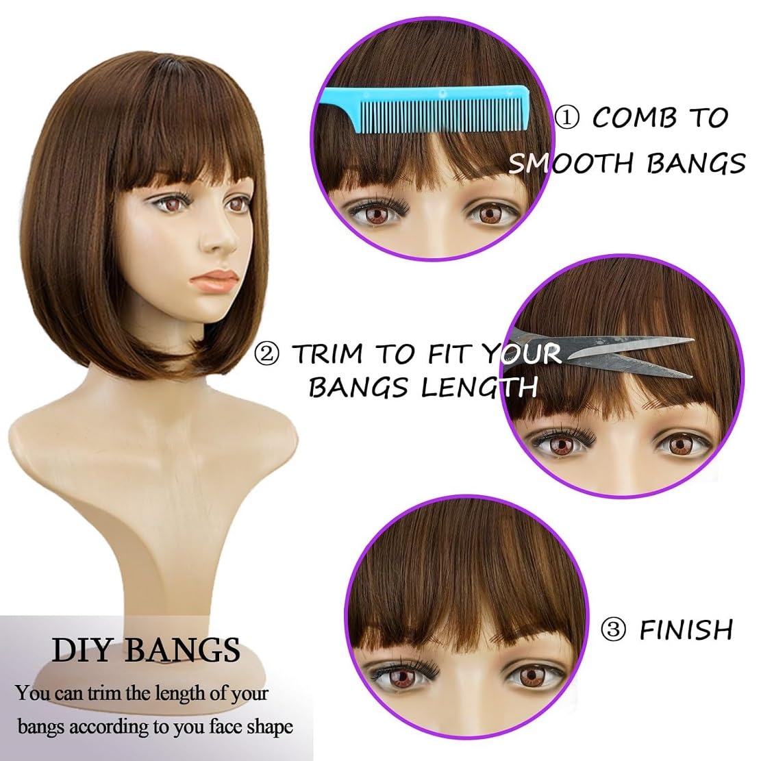 Rebasar Chocolate Brown Short Bob Wigs Human Hair Wear and Go Bob Wig With Bangs Human Hair Wigs for Black Women Human Hair Glueless Brazilian Straight Hair None Lace Front Wig Dark Brown 8 Inch