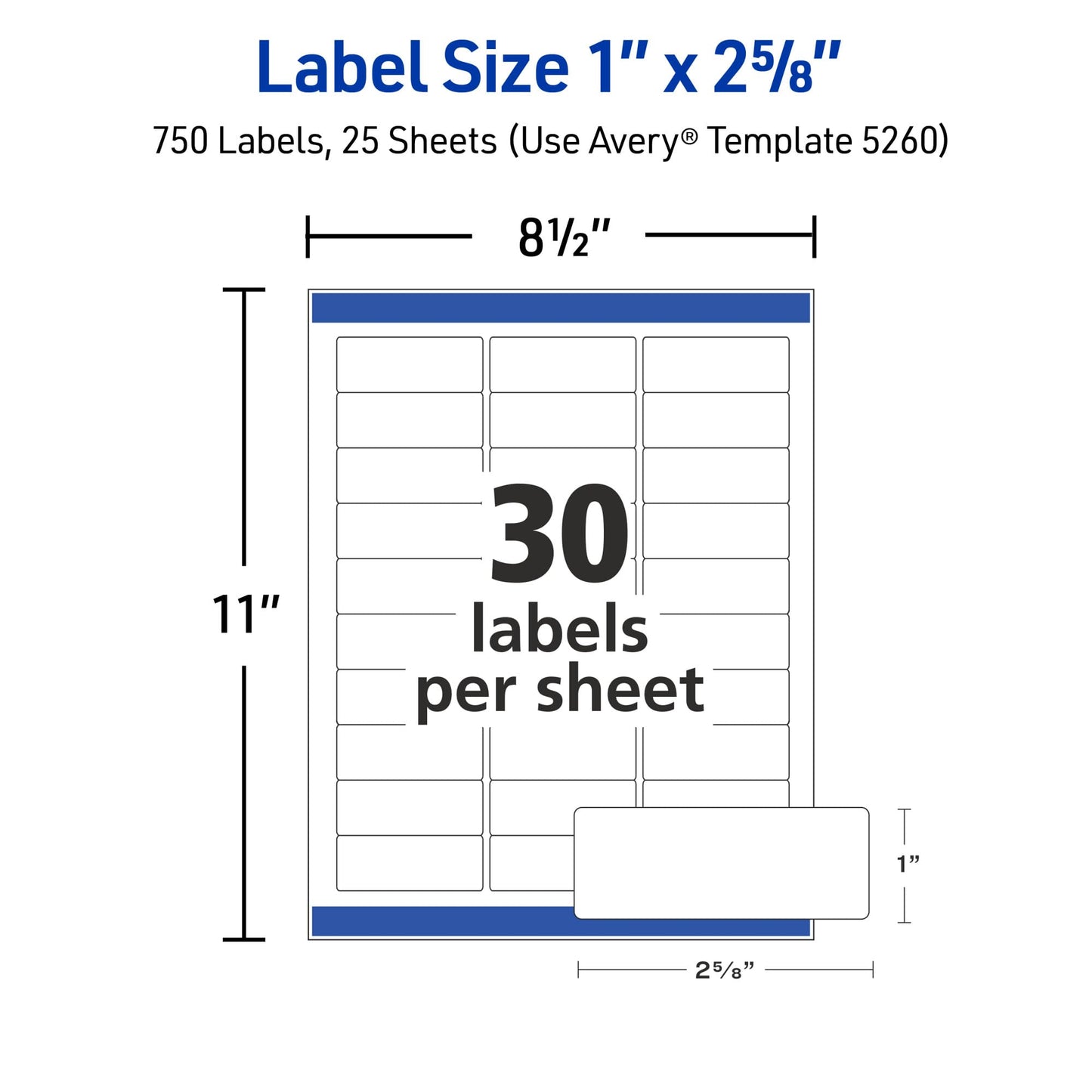 Avery Easy Peel Printable Address Labels with Sure Feed, 1" x 2-5/8" Customizable Stickers, White, 3,750 Blank Mailing Labels, Great for Mailing, Shipping, and More (5-Pack of 5260)