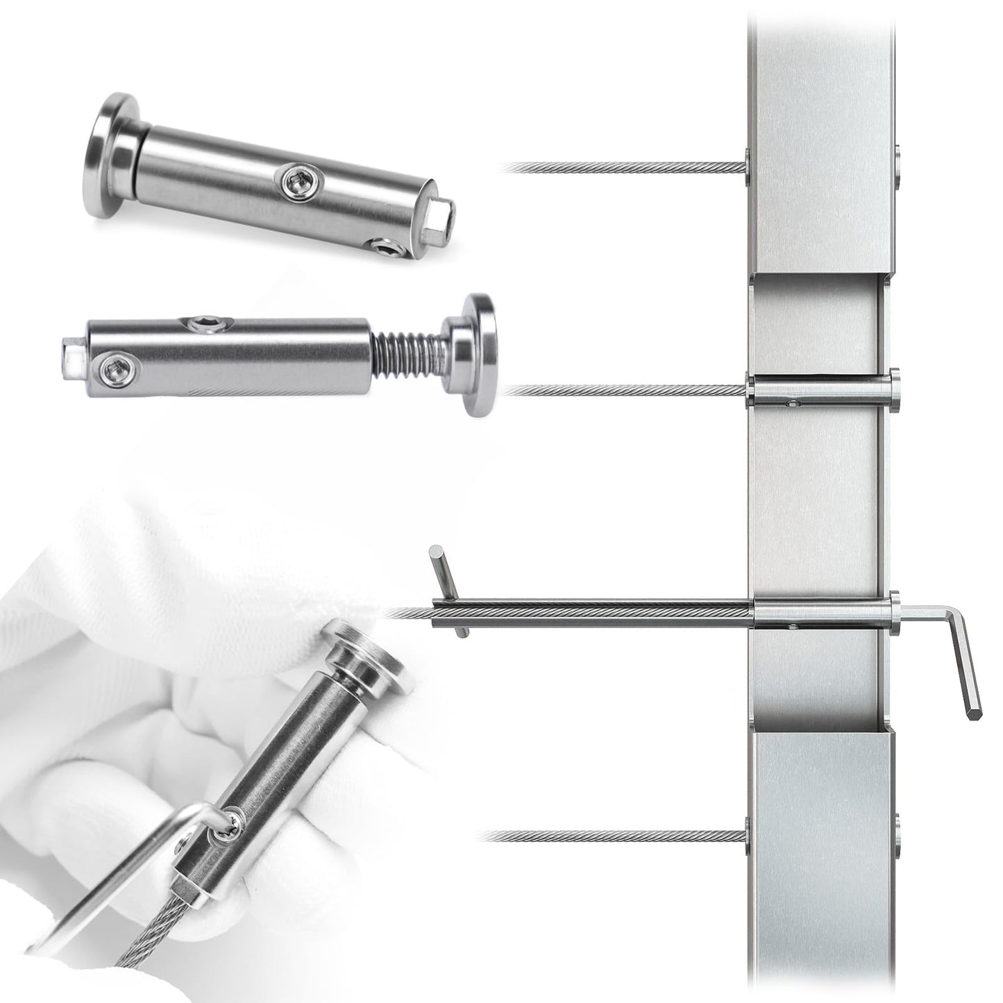 [Patent] Muzata 10 Pack 1/8" Swageless Invisible Cable Railing Kit Hardware Swageless Fittings Tensioner Hidden for 2"x2" Metal Post T316 Stainless Steel Deck Cable Railing System CB04