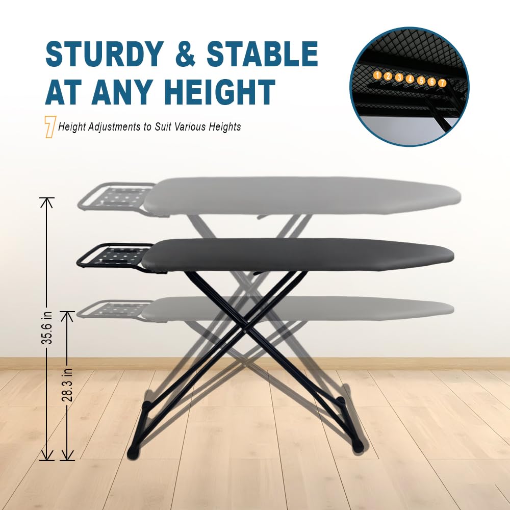 Ironing Board Full Size, Heat Resistant Cover Iron Board with Steam Rest, Ultra Thick Padding, Height Adjustable Heavy Sturdy Metal Frame Legs Ironing Stand,Non-Slip Foldable (54"x13", Square Rest)