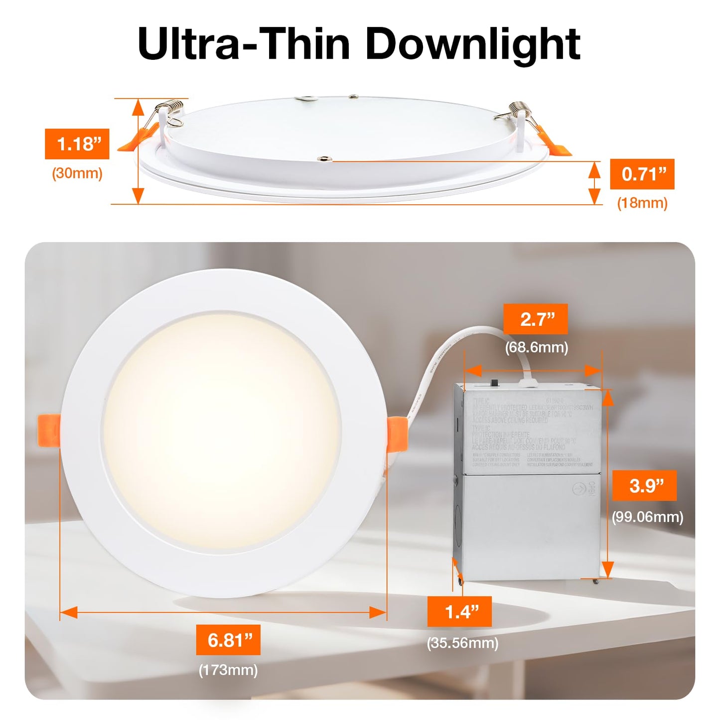Sylvania 6" Slim Microdisk Downlight, 12W, 5 CCT Select (2700K - 5000K) Recessed Lighting, 1000 LMS, 90 CRI, Dimmable, Wet-Rated, White - 6 Pack (61190)