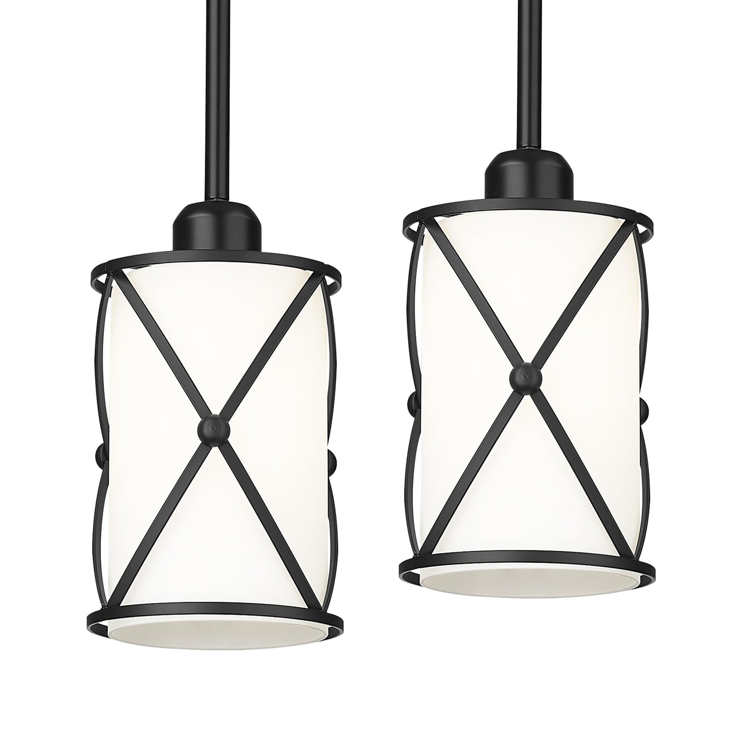 Osimir Glass Pendant Lights Kitchen Island, 2 Pack Modern Black Pendant Light Fixtures with Frosted Glass and Rod, Mid Century Cage Pendant Light for Kitchen Sink Dining Room, CH9176BKW-2PK