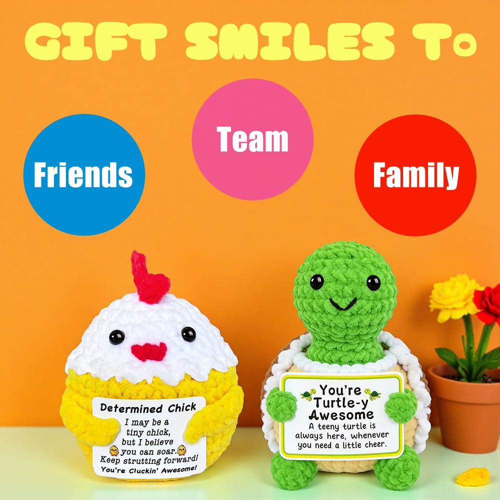 9Pcs Emotional Support Positive Crochet Animals Duck Turtle, Motivational You’re Awesome Gift for Women Men Coworkers Friends Employee Uplifting Mini Knitted Crochet Plushies Easter Basket Stuffers