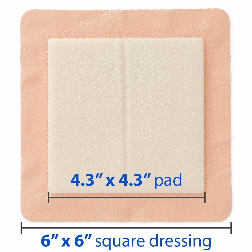 Medline Optifoam Gentle EX Bordered Foam Adhesive Dressing, 6" x 6" Square (10 Count)
