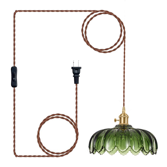 XZHGCEE Plug in Pendant Light Fixtures: Hanging Lamp Plug in Green Glass Pendant Lamp, Hanging Light for Kitchen Island, Bedroom, Dining Room, Living Room, E26 No Bulb