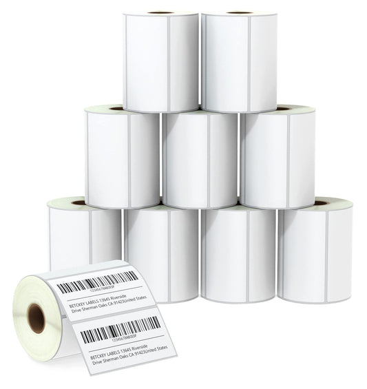 BETCKEY - 4" x 2" (102 mm x 51 mm) Barcode Shipping & Multipurpose Labels Compatible with Zebra & Rollo Label Printer,Premium Adhesive & Perforated [10 Rolls, 7500 Labels]