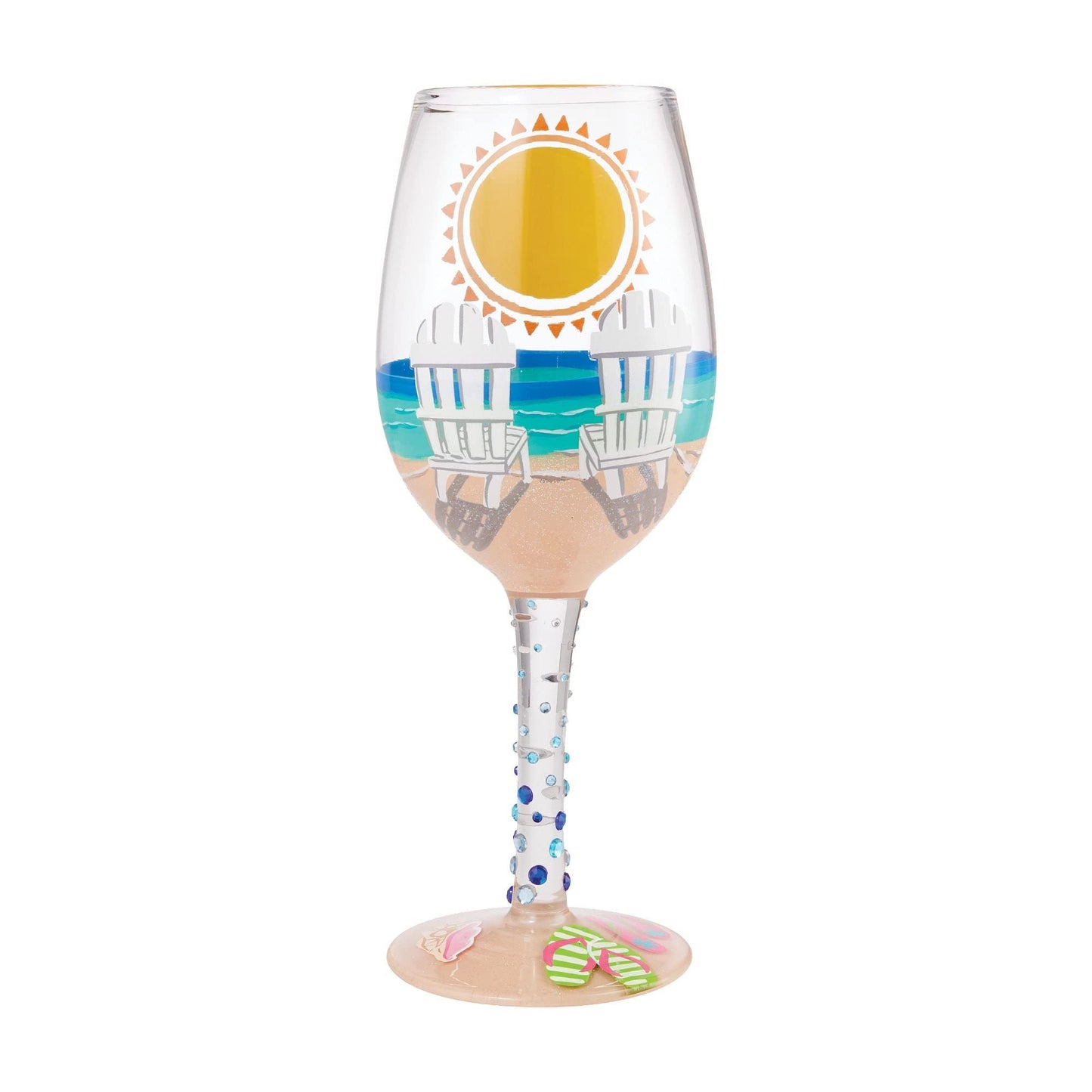 Enesco Designs by Lolita Sun on the Beach Artisan Hand-Painted Wine Glass, 15 Ounce, Multicolor