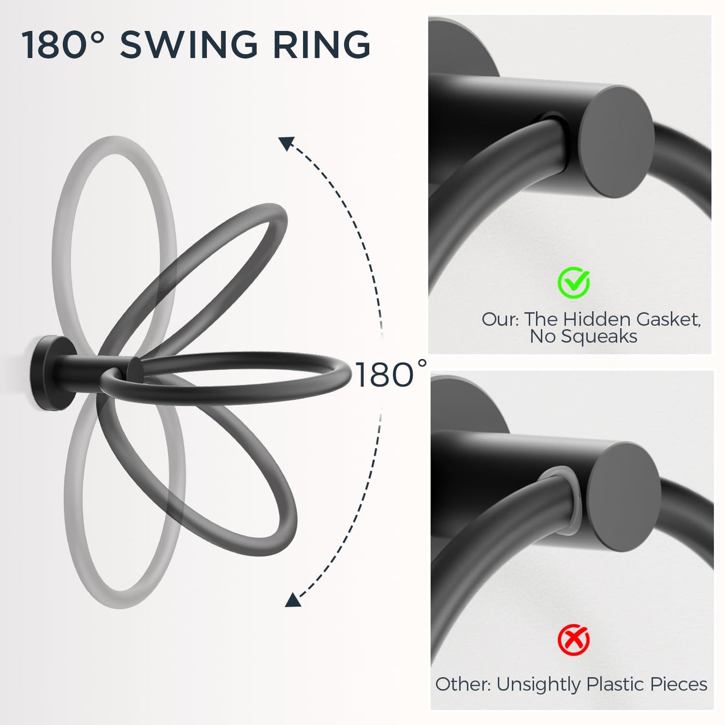 FORIOUS 4 Piece Bathroom Accessories, SUS304 Stainless Steel Toilet Paper Holder, Towel Ring and 2 Towel Hooks, Wall Mounted Bathroom Hardware Set (Matte Black,Double Post Pivoting)