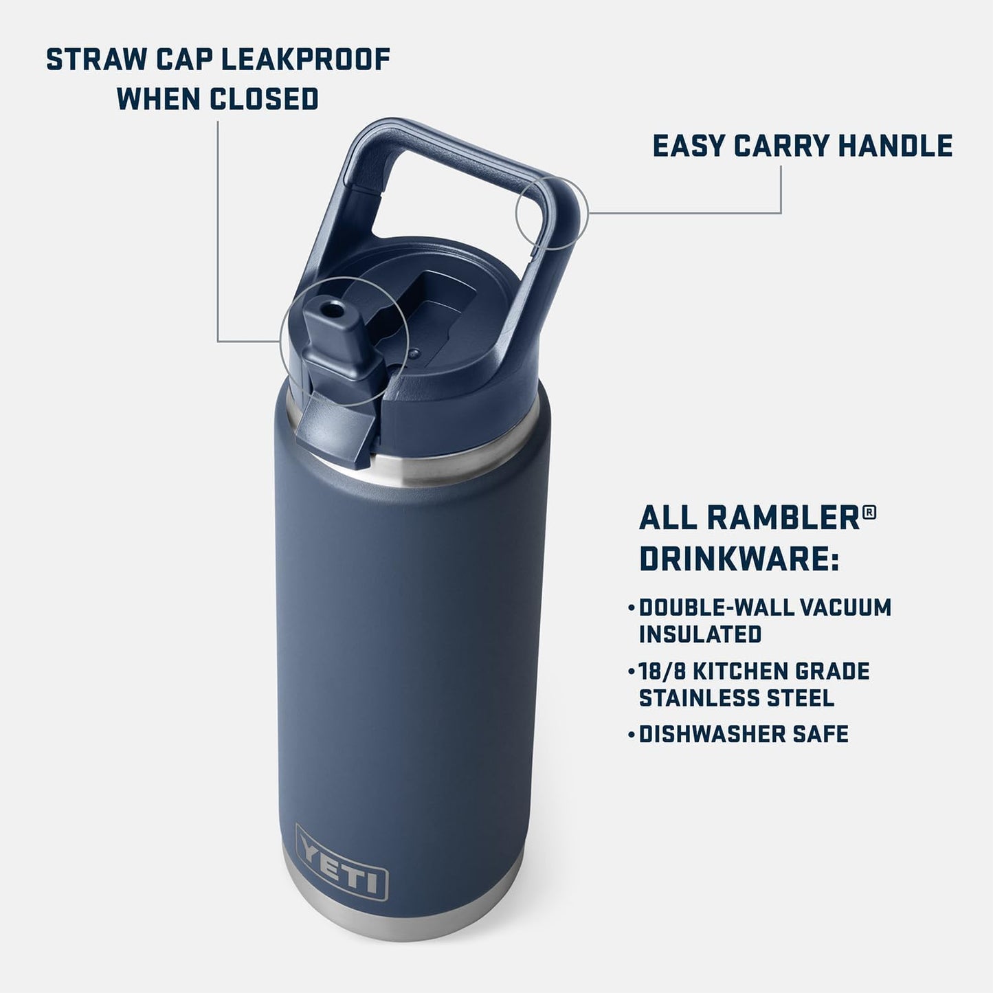 YETI Rambler 26 oz Bottle, Vacuum Insulated, Stainless Steel with Color Matching Straw Cap,Venom