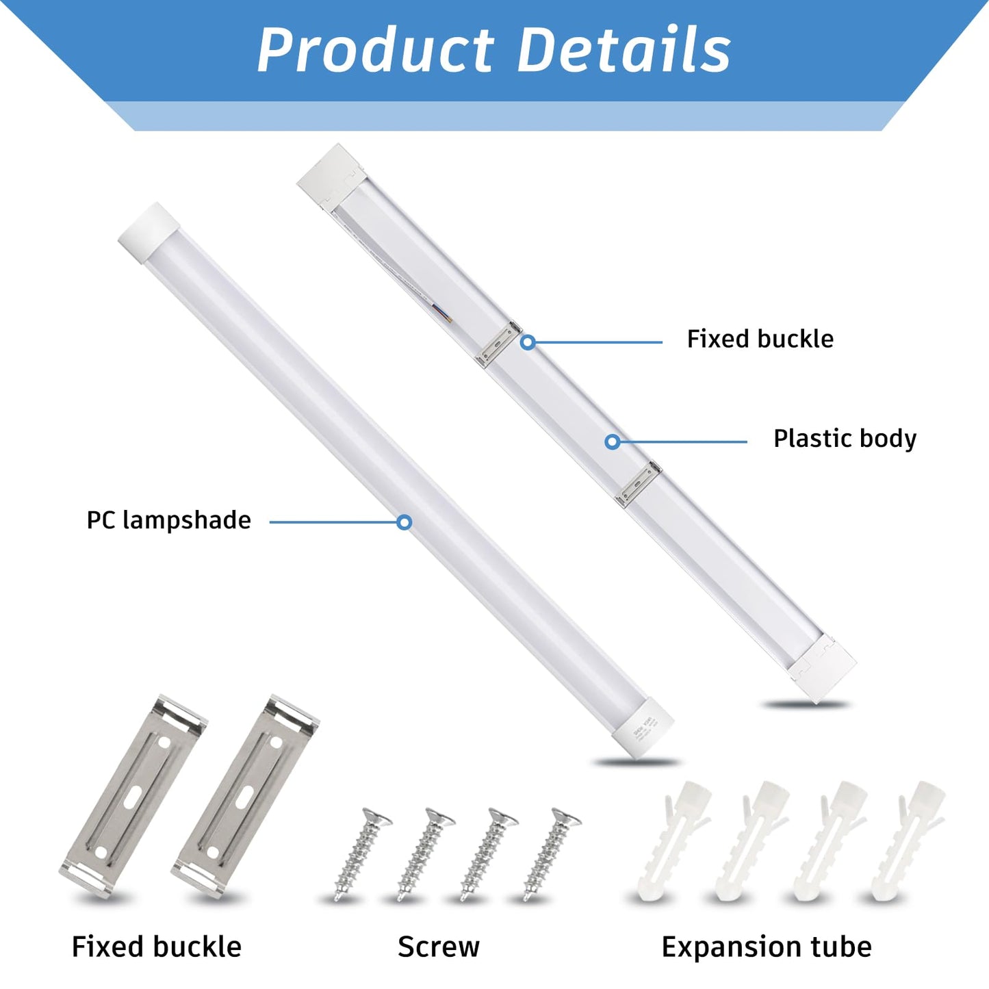 KILIPOL 4FT LED Batten Light, Ceiling Surface Mounted Slim LED Tube Lights, 40W 4000K Neutral White for Office, Shop, Garage, Home, 8 Packs