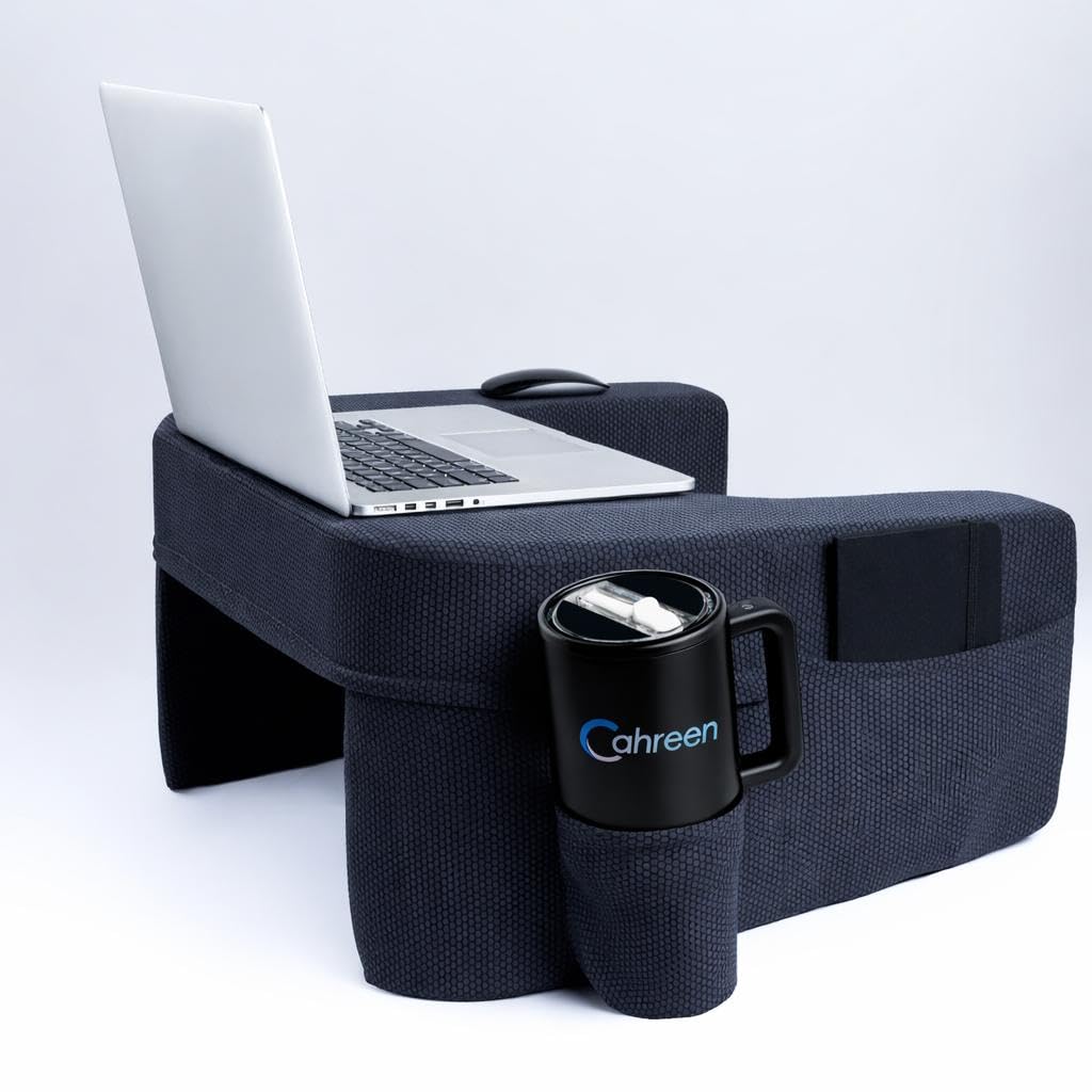 Lap Desk Pillow with 40oz Tumbler, Ergonomic Portable Laptop Desk Cushion for Bed with Arm Support, Gaming Pillow, Reading Pillow Arms, Lap Tray Cushion, Tablet & Laptop Lap Table Workstation