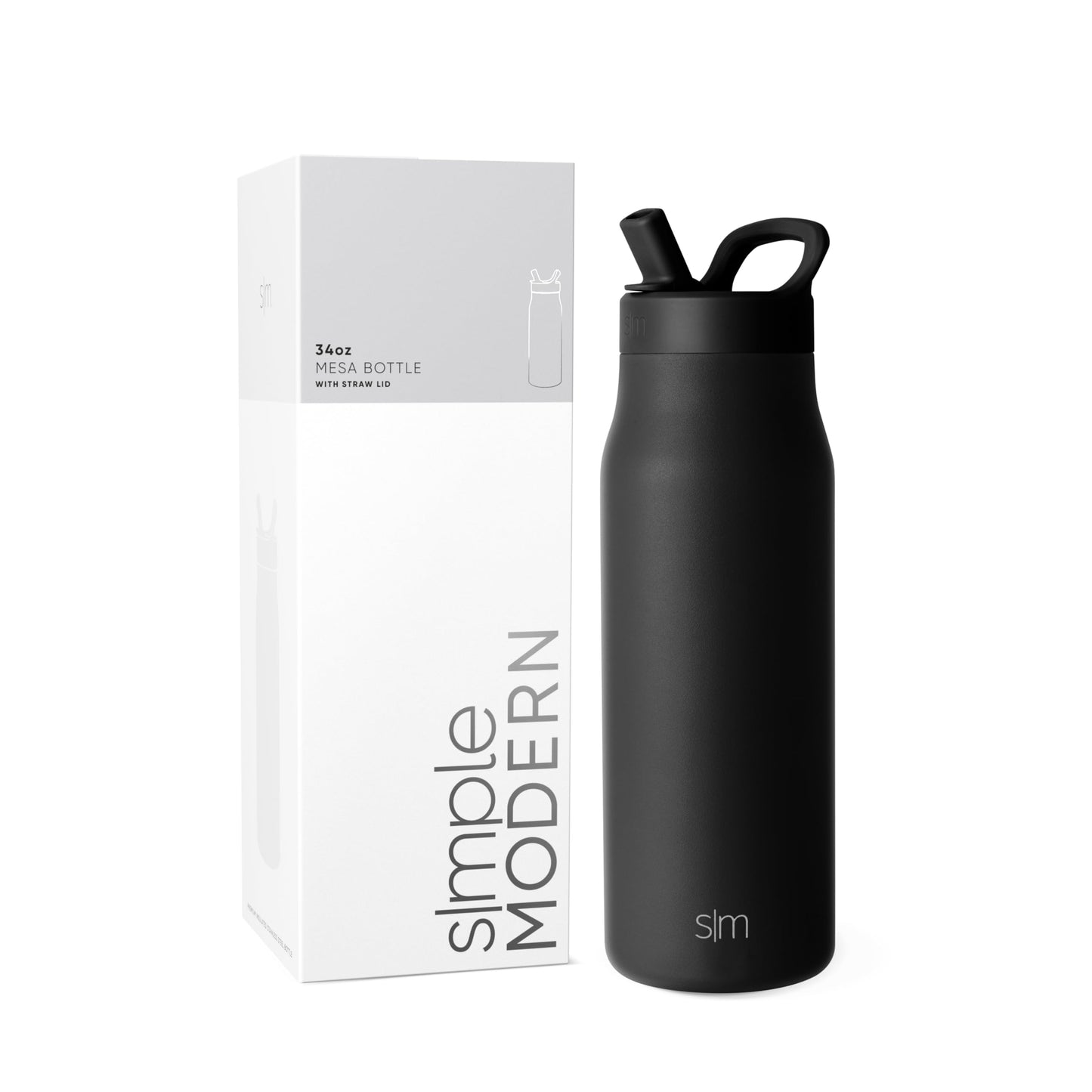 Simple Modern Water Bottle with Straw lid | Insulated Stainless Steel Thermos | Reusable Travel Water Bottles for Gym & Sports | Leak Proof & BPA Free | 34oz, Midnight Black