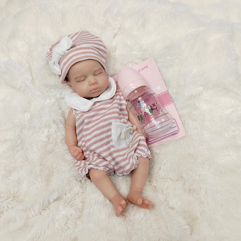Abenduot 13inch Can Open Mouth Full Body Silicone Baby Doll Realistic Soft Silicone Newborn Girl Dolls Anatomically Correct - Loulou