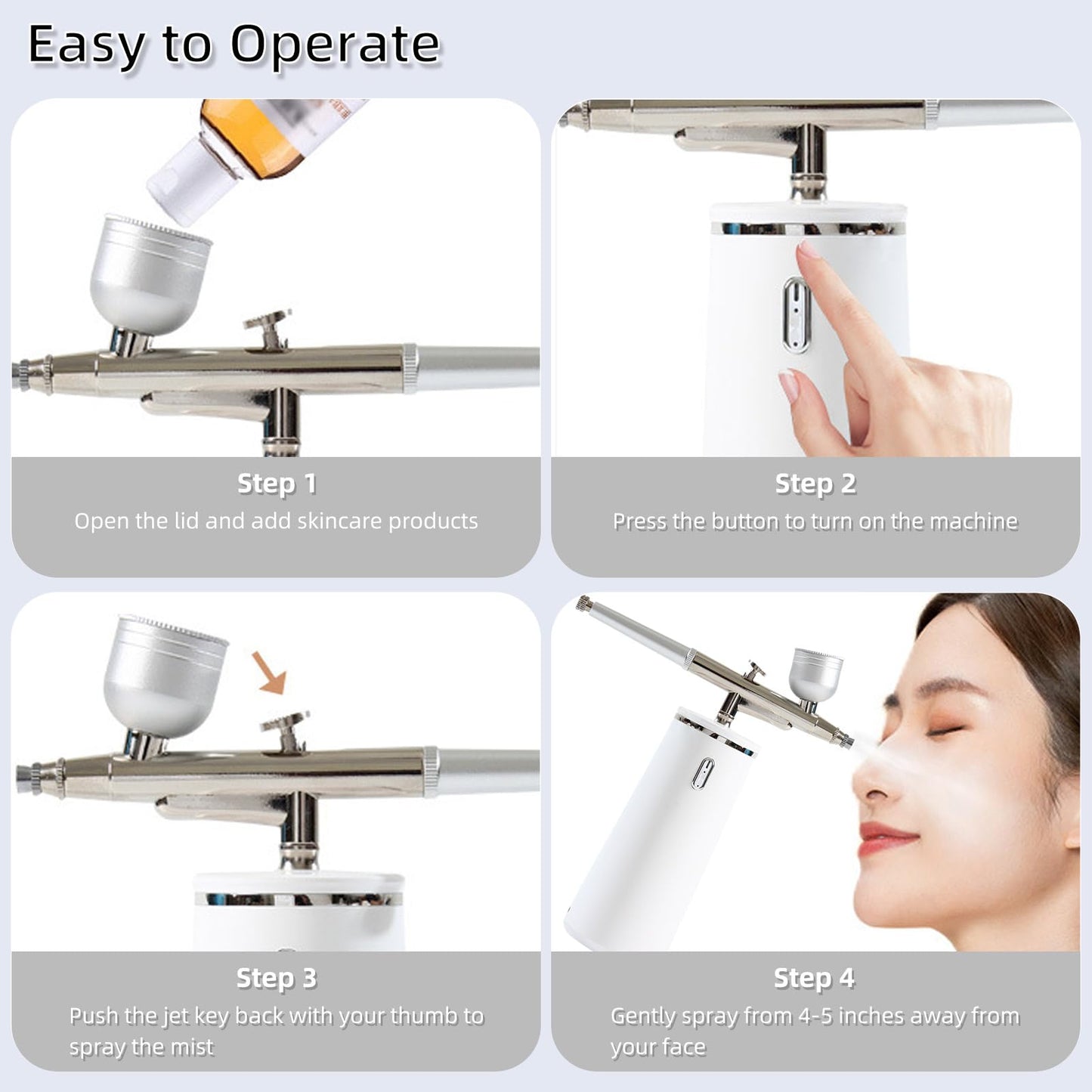 Microtree Nano Facial Steamer - Rechargeable & Portable High Pressure Face Oxygen Sprayer Machine, 0.3mm Nozzle Micro Mist Skin Hydrator, Essential Water Infusion Facial Spa Treatment, White