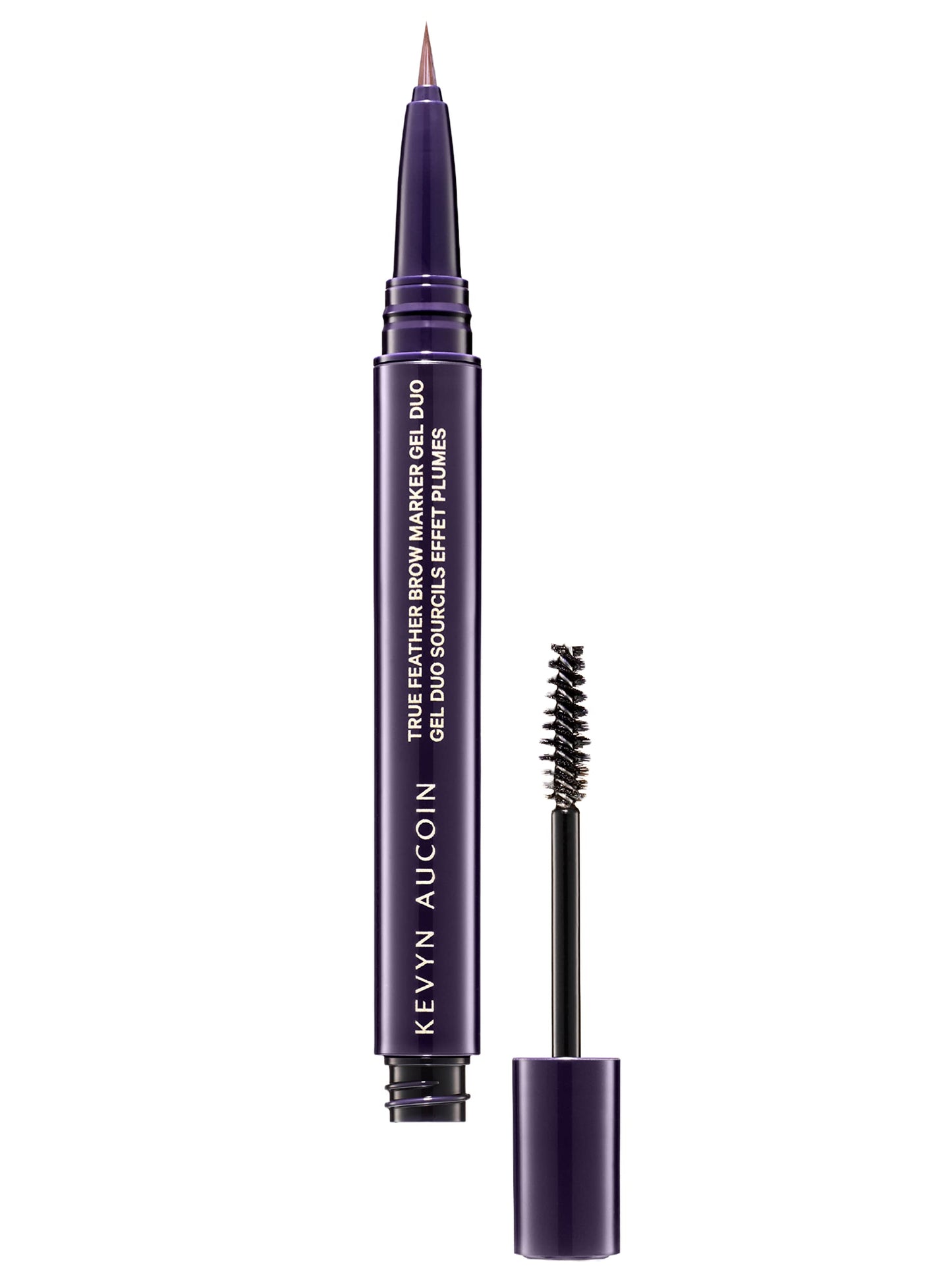 Kevyn Aucoin True Feather Brow Marker Gel Duo, Warm Brunette: Dual-ended. Shapes, defines + sets brows for full, natural finish. Precise makeup brush tip. Invisible gel formula creates flexible hold.