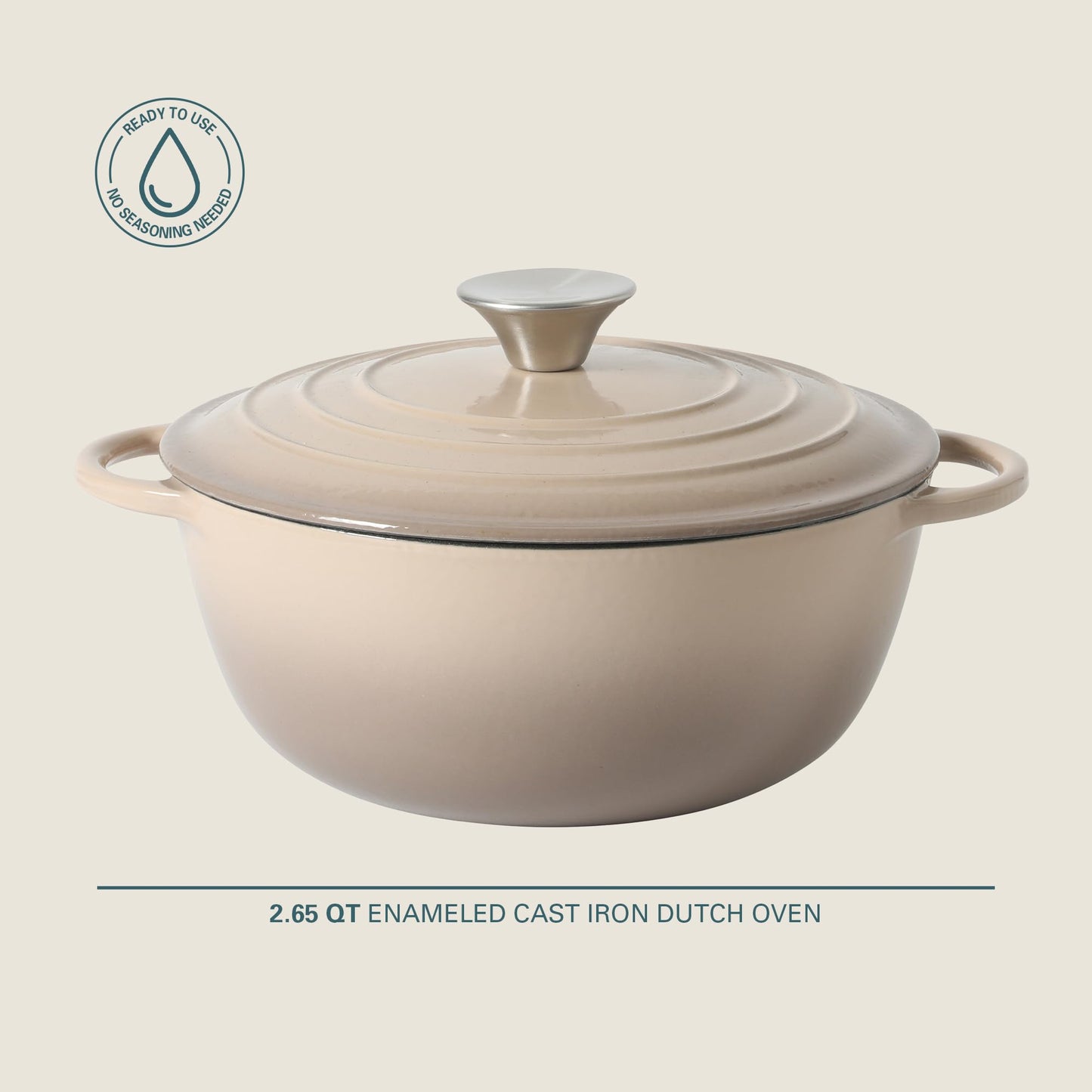 Gibson Home Addlestone 2.65 Qt Enameled Cast Iron Dutch Oven Pot with Lid – Round, Oven Safe to 500°F, Ideal for Bread Baking & Stews - Gradient Taupe