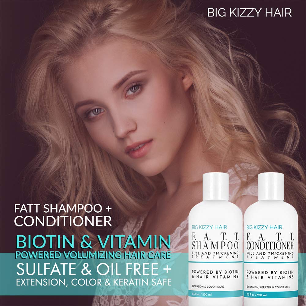 Big Kizzy F.A.T.T. Thickening & Volumizing Biotin Conditioner for Extensions, Hair Color & Keratin Treatments - Paraben & Sulfate Free - 8.5oz