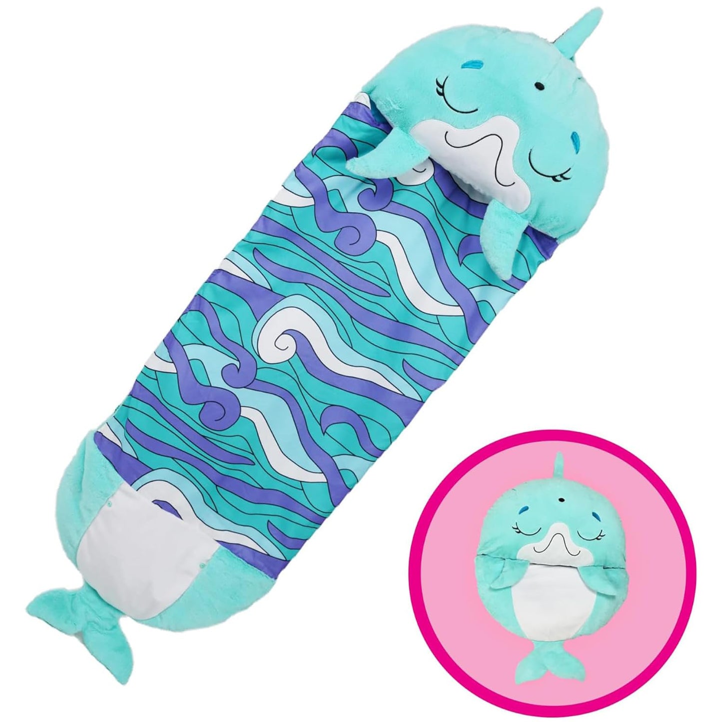 Happy Nappers Pillow & Sleepy Sack Medium Dolphin Comfy, Cozy, Compact, Super Soft, Warm, All Season, Sleeping Bag with Pillow