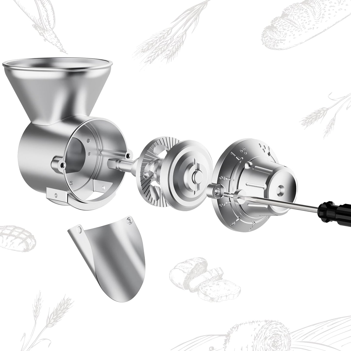 All Metal Grain Mill Attachment for KitchenAid Stand Mixer, 9 Levels Grain Mill, Flour Mill, Fit for Non-Oily Dry Grain Corn, Coffee Bean, Buckwheat, Oats, Millet, Wheat and Other Cereals