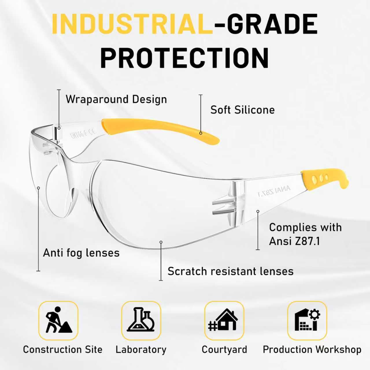 Salfboy 50pcs Scratch Resistant Anti Fog Safety Glasses, ANSI Z87.1 Certified for Lab, Construction, Jobsite and Gardening