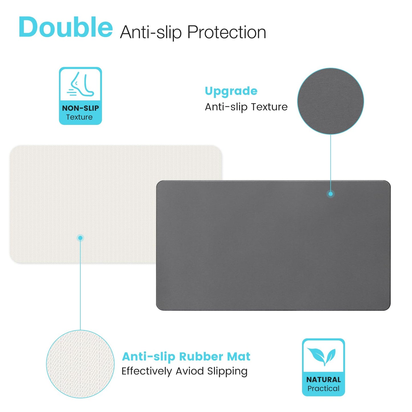 Yinoos Large Diatomite Stone Bath Mat, Premium Non-Slip Natural Diatomaceous Earth Bathtub Quick Drying Mats for Bathroom Floor (30" x 17" Dark Gray)
