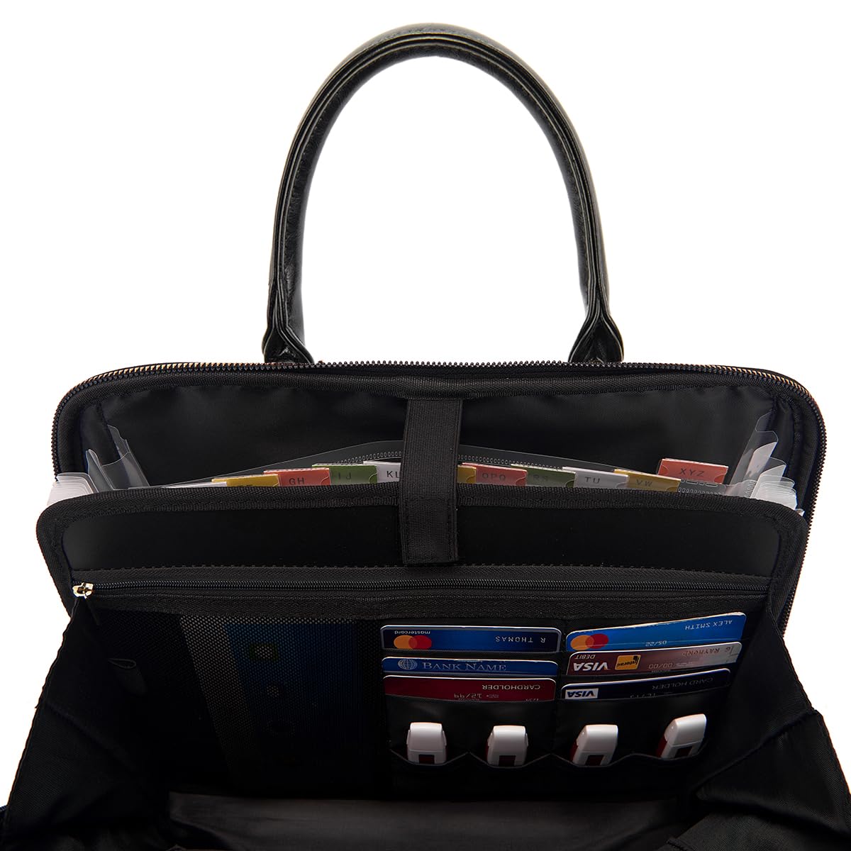 Accordian File Organizer Tote,Folder with Zipper & Labels,12 Pocket Expanding File Folder， Paper Folder for Letter A4 Files Business Teacher Office Bag (Black)