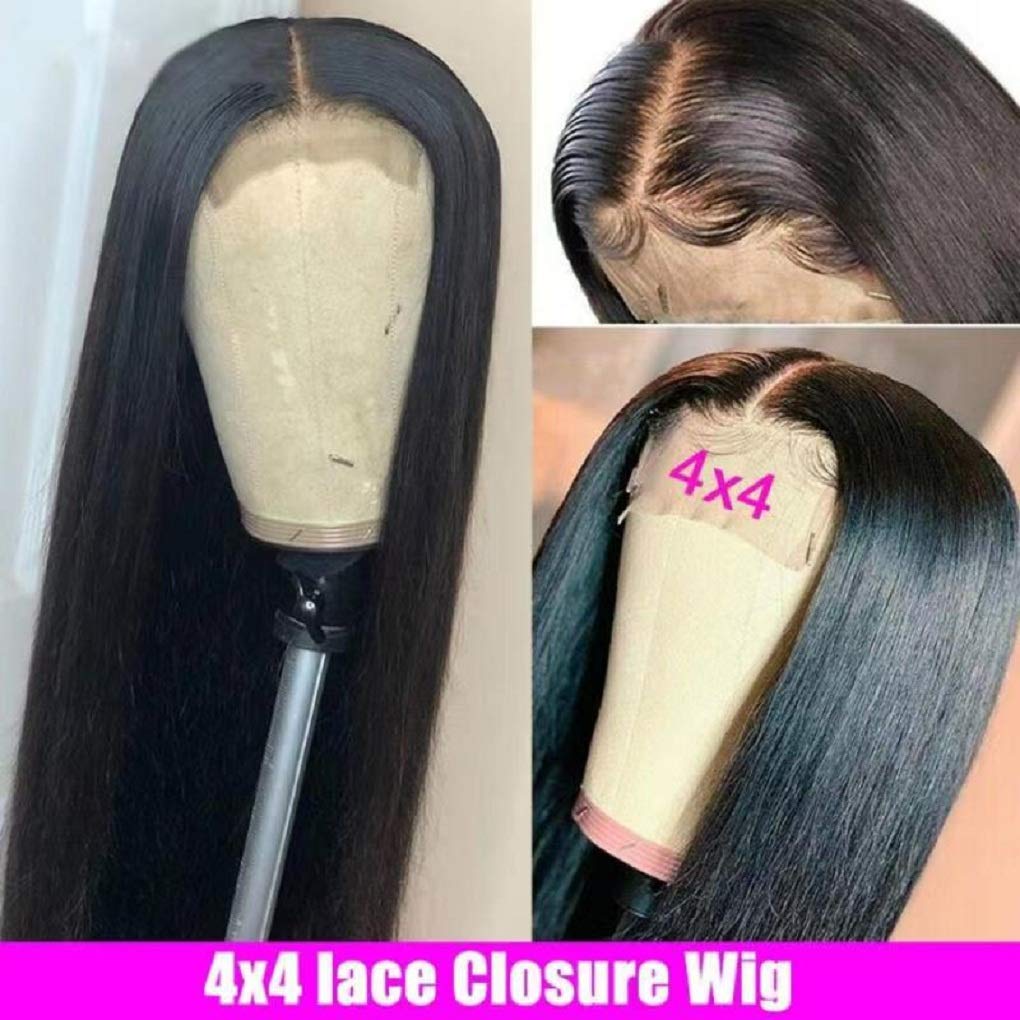 SUNKASA 4x4 Straight Lace Closure Wigs human hair HD Lace Front Wigs Human Hair Pre Plucked with Baby Hair 180 Density 22inch