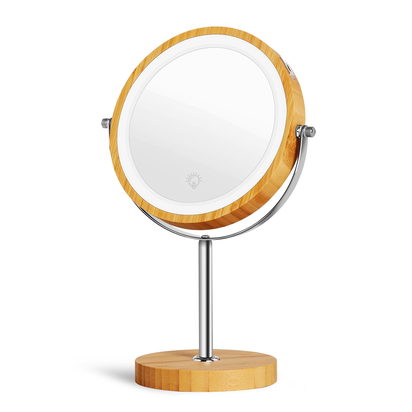 SLIMOON 8" Lighted Makeup Mirror with Bamboo Stand, 1X/10X Double Sided Magnifying Vanity Mirror with Lights, 3 Colors Dimmable Lightning, Gifts for Women Mom Teen Girls