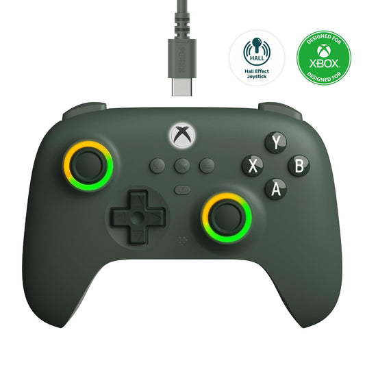 8BitDo Ultimate C Wired Controller for Xbox with Hall Effect Joysticks and Hall Triggers, RGB Lighting Fire Ring, Compatible with Xbox Series X|S, Xbox One, Windows 10/11 - Officially Licensed (Dark Green)