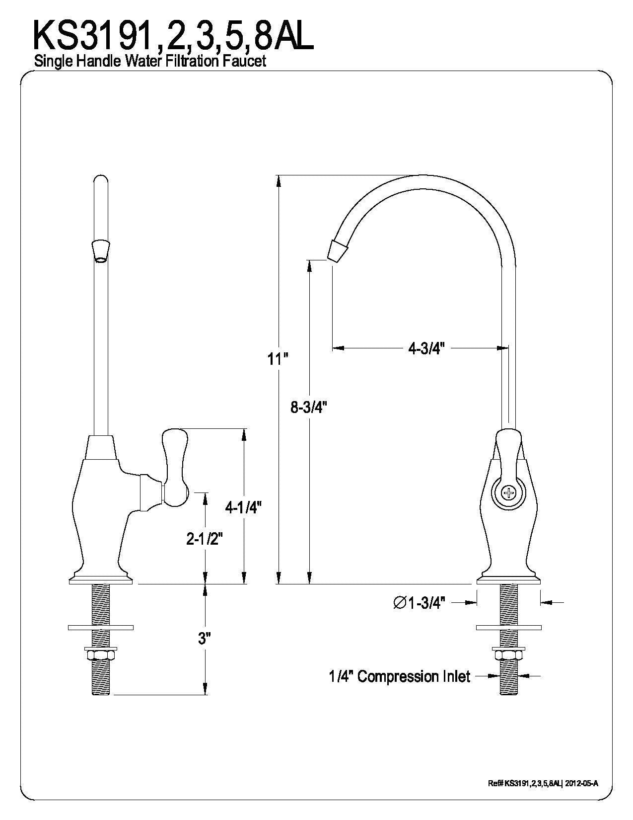 Kingston Brass Gourmetier KS3192AL Restoration Single Handle Water Filtration Faucet, Polished Brass, 10.81 x 4.63 x 1.75