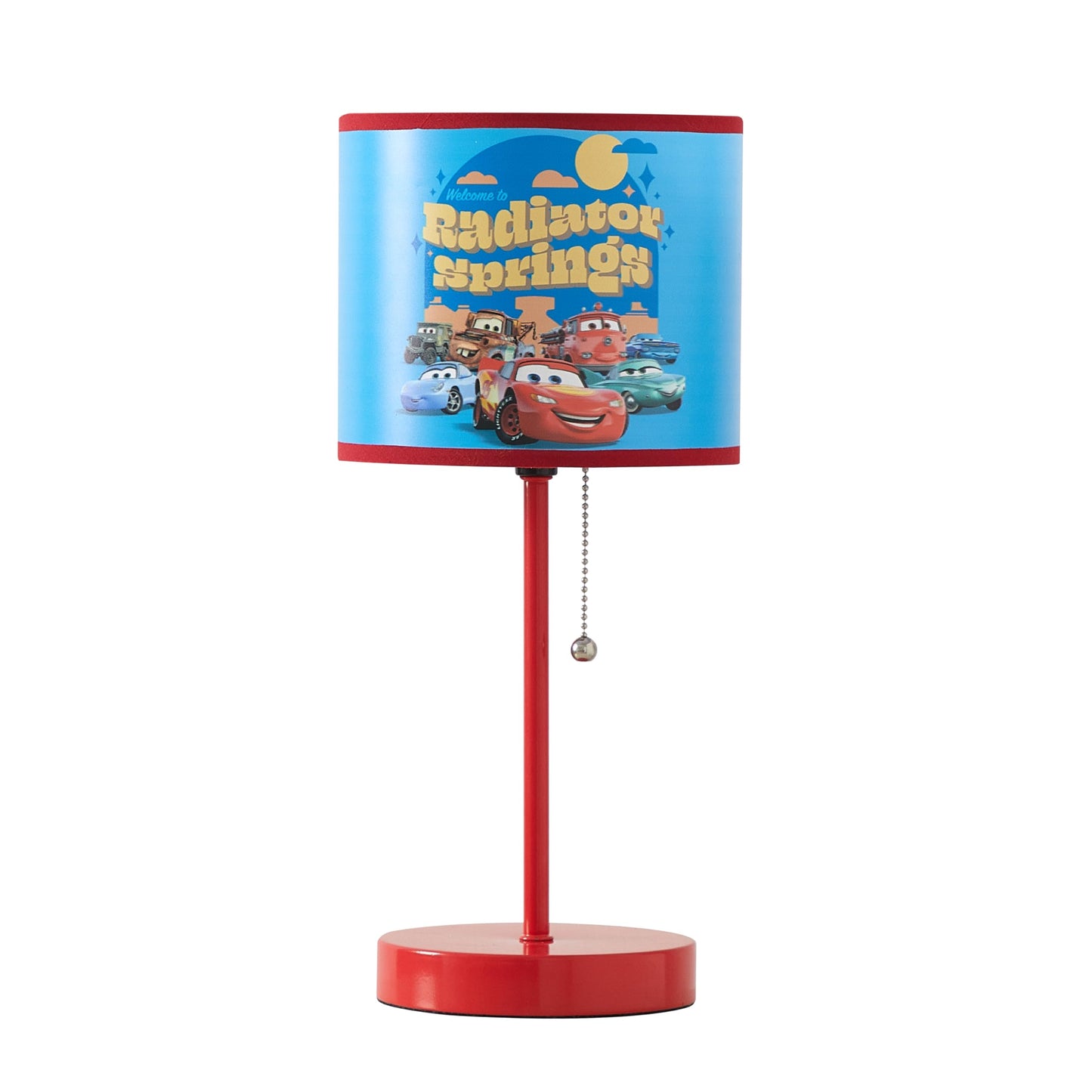 Idea Nuova Table Lamp for Kids, Stick Lamp with Printed Shade & Pull Chain, Bedroom or Nursery Nightstand Lighting,Cars